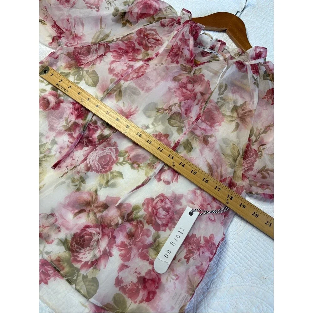 Story on Blouse Long Sheer Puff Sleeves Romantic Feminine Women's S